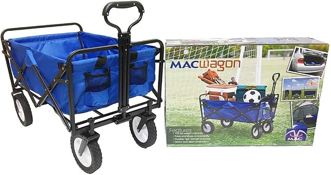 Mac Sports Heavy Duty Steel Frame Collapsible Folding 150 Pound Capacity Outdoor Camping Garden Utility Wagon Yard Cart, Blue