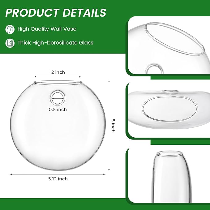 DomeStar Set of 4 Wall Planter, Wall Mounted Propagation Station Hanging Glass Vases Terrarium Station for Hydroponics Plants Home Office Decor