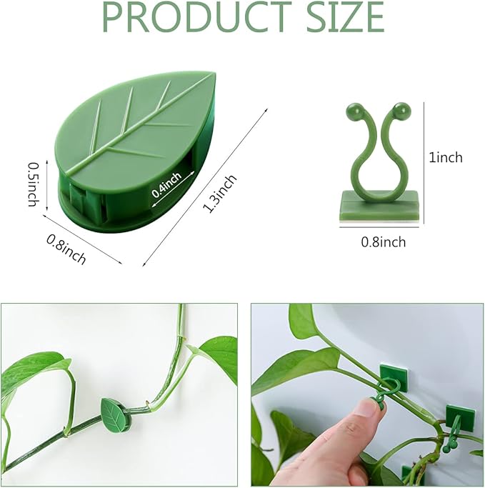 LUCKJUJU 100 Pcs Plant Climbing Wall Fixture Clips Self-Adhesive Hook Vines Traction Clips Invisible Holder Garden Green Leaf Simulation Self-Adhesive Hook Wire Fixing Supporting