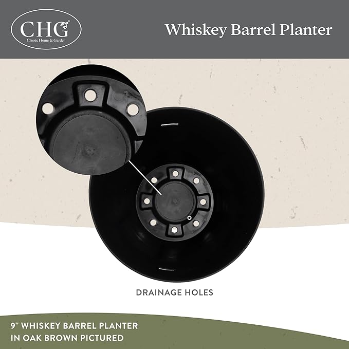 Classic Home & Garden by Growscape Whiskey Barrel Planters, Wood Finish Flower Planter Pot, Stylish Indoor & Outdoor Resin Garden Pots, Weather-Resistant Planting Pot (20.5" Kentucky Walnut, 1- Pack)