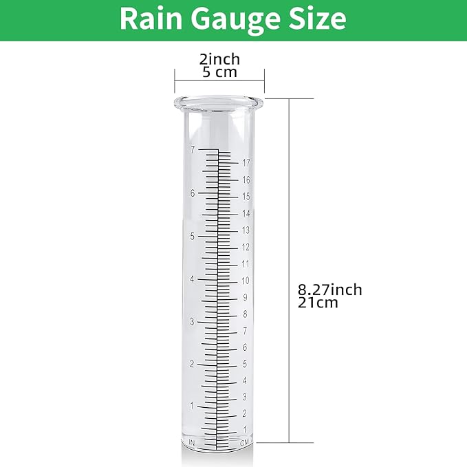 TBWHL 7" Capacity Rain Gauge Replacement Tube Glass, Rain Gauge Outdoor Replacement Glass, 8.27 Inches x 2 Inches Rain Gauges for Yard Garden Outdoor, Deck, Lawn (2Pcs)