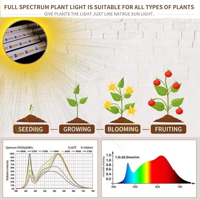 bseah Grow Light Plant Lights for Indoor Plants, Full Spectrum Led Growing Lamp with 3/9/12H Timer, Auto ON & Off, 10 Dimmable Lightness Clip-On Desk