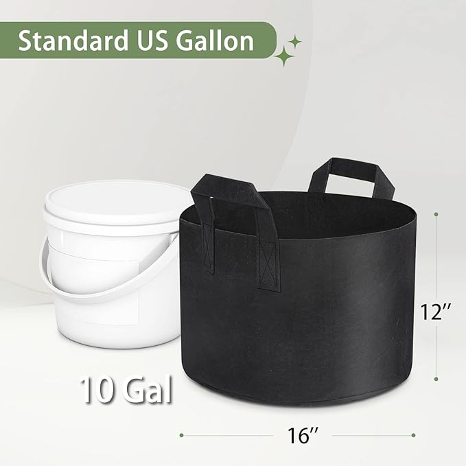 GreatBuddy Grow Bags 10 Gallon 6-Pack, Heavy Duty Fabric Grow Bags with Handles for Vegetables, Herbs, and Tomatoes, Fabric Pots & Planting Bags for Outdoor Home Gardening