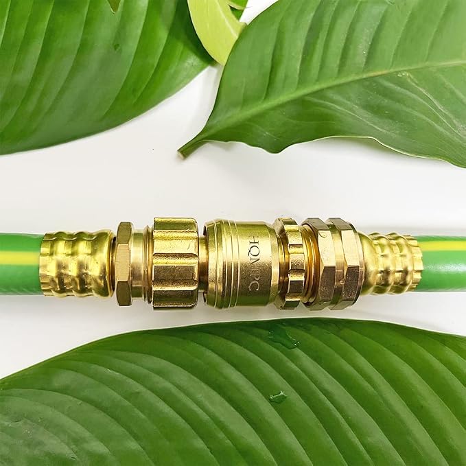 HQMPC Garden Hose Quick Connect No Pb Solid Brass Quick Connector Garden Hose Fitting Water Hose Connectors 3/4 inch GHT (4)