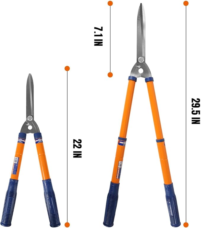 WADFOW Hedge Clippers:Bush Clippers With Adjustable Length Handle and Wavy SK-5 Steel Blade,Hedge Shears for Pruning Borders and Bushes, Blue and Yellow