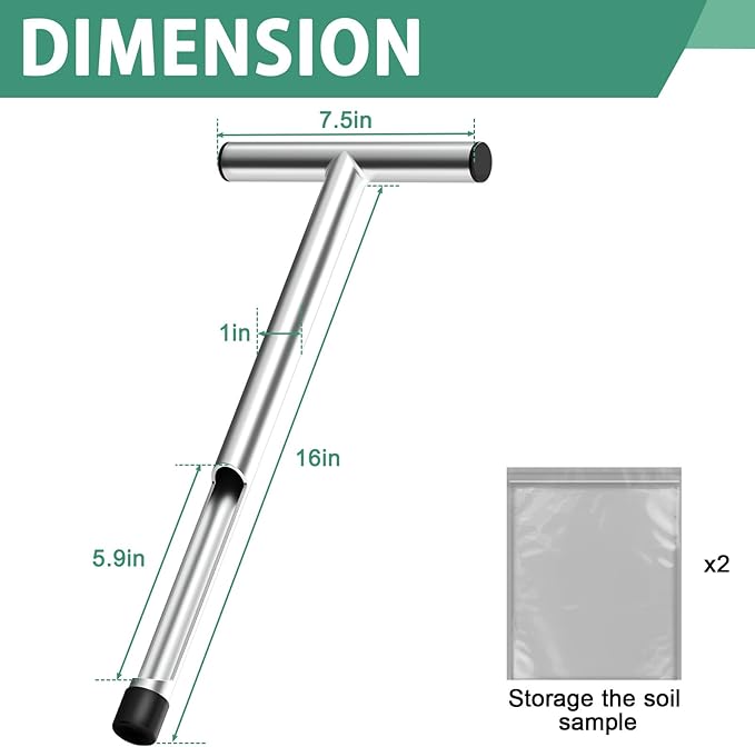 2 Pack 17 Inch Stainless Steel Soil Sampler Probe, Soil Probe for Soil Sampling, T-Style Handle Soil Test Probe, Soil Test Kit for Plant Care, Farm, Lawn Garden
