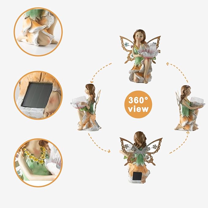 Suyorpe Solar Fairy Garden Statue Lights Outdoor Decor - Fairies Resin Waterproof Change Light Figurine for Patio Backyard Yard Lawn Decoration,Gift for Mom Grandma Wife
