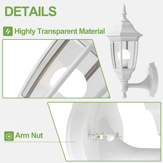 EMART Dusk to Dawn Plastic Outdoor Wall Light Fixtures with Bulbs, Waterproof and Anti-Corrosion Porch Sconces, Exterior Lanterns Wall Mount Lamp for Outside, Garage, Front Door, Patio, 1 Pack, White