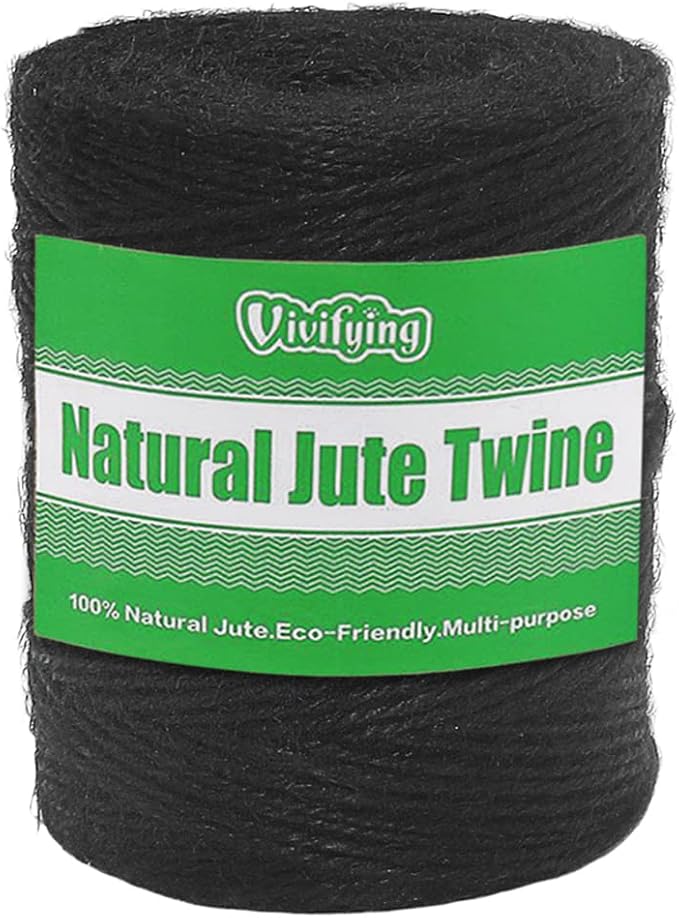 Vivifying 656 Feet Black Jute Twine, Natural 2mm Jute Cord for Crafts, Halloween Wrapping, Garden (Black)