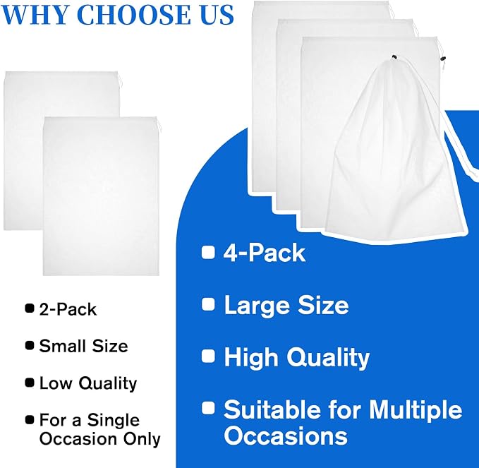 4 Pcs Large Size Pool Vacuum Bag Replacement Nylon Pool Leaf Vacuum Bag Filter with Drawstring 24 x 18 in Fine Mesh Net Bags Cleaner for Leaf & Debris