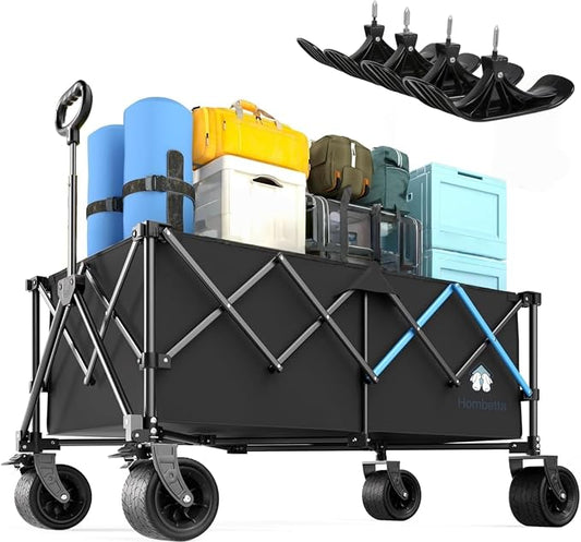 Homebetta 48" XL Collapsible Wagon Cart, 400L Heavy Duty Folding Wagon with All-Terrain Wheels and Sled Board, 560 lbs Capacity Utility Wagon for Camping, Garden, Sports, Beach and Shopping