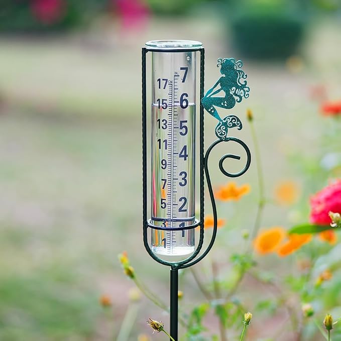 Stargarden Rain Gauge Outdoor, Mermaid Rain Gauge with Metal Stake, Decorative Rain Measure Tool for Lawn, Garden, Outdoor