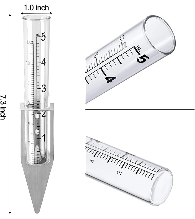 dgudgu 4 Set Rain Gauge Outdoor with Stainless Steel Rack Holder Transparent Rain Guage Plastic Rain Gage for Standing On Filed Or Mounting Wall,Yards, Lawns, Pathway, Patio