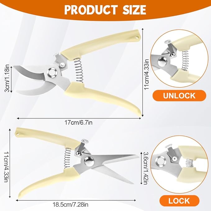 Ainiv 2Pack Pruning Shears, 1 Bypass Garden Clippers and 1 Straight Blade Floral Shears, Professional Flower Clippers, Lightweight & Ergonomic Gardening Scissors for Plants, Hedges and Flowers