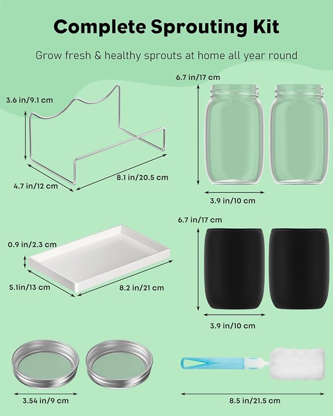 Pawfly Sprouting Kit, Wide Mouth 1 Quart (1000 mL) Mason Jars, Sprouting Jar Kit with Stainless Steel Mesh Sprouting Lids, Sprouts Growing Kit, Seed Sprouter for Broccoli, Mung Bean & Alfalfa