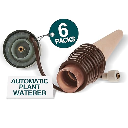 Blumat Classic Self-Watering Stakes - Prevents Overwatering and Underwatering for Healthy Growth While You are Away - Ideal for Indoor Plant Watering, 6 Pack, w Adapter