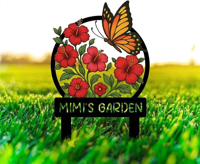 Personalized Metal Yard Sign for Mother's Day, Bird & Flower Design, Gift for Garden Lovers, Metal Sign, Garden Decor (Red flower)