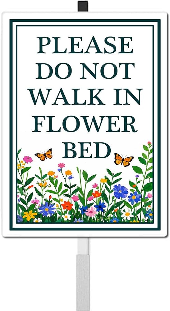 Please Do Not Walk in Flower Bed Yard Sign With Stakes Stay Out of Flowers Signs Keep Off Wildflower Pollinator Habitat Reflective Rustproof Aluminium Garden Stake Outdoor 8X12 IN