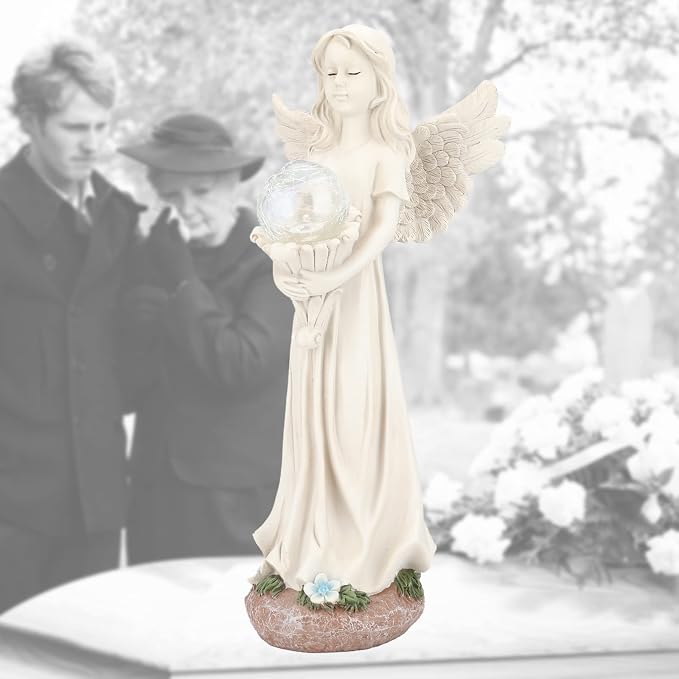 Angel Statue for Garden - 16.3 inches Guardian Solar Garden Statues with Solar Lights, Angel Figurines Gardening Gifts for Mother Grandma Lawn Outdoor Ornaments Figurines for Outdoor Decor