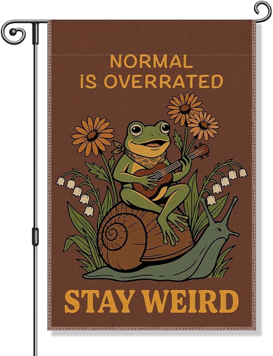 Perfectinsoy Normal is Overrated Stay Weird Funny Garden Flag, Inclusion Equality Human Rights Yard Banner, Sarcastic Humor Frog Flags, Welcome Yard Farmhouse Patio Lawn Spring Summer Outdoor Decor