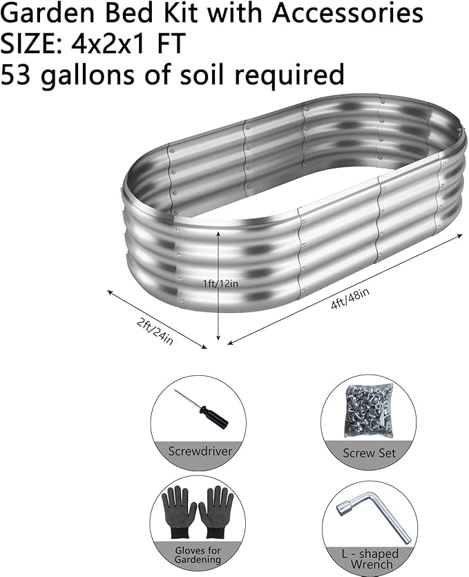 ZFHgarden Raised Garden Bed, 4x2x1ft Raised Beds for Gardening Outdoor for Vegetables Flowers Ground Planter Box，Galvanized Raised Garden Beds