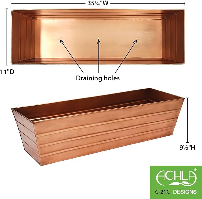 Achla Designs C-21C Plated Flower Box, Window Flowerbox Planter, Large, Copper