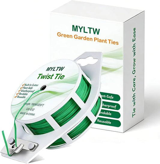 100m Garden Cable Ties & Cutters, Reusable Green Wire Twist Ties for Climbing Plants & Home Organization