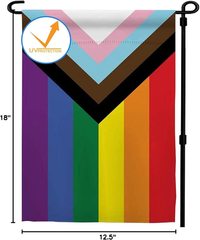 Progress Pride Rainbow Garden Flag 12.5x18 inch Outdoor-Double Sided LGBTQ Gay Lesbian Bisexual Non Binary Transgender All Inlcusive Progressive Pride Rainbow Flag Vivid Color Polyester Yard Flags
