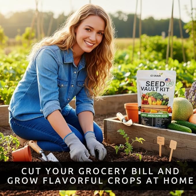 Seed Vault Kit – 30 Variety Heirloom Garden Seed Packets – 16,000+ Non-GMO Seeds for Planting – Survival Garden Starter Set – 30 Plant Markers Included