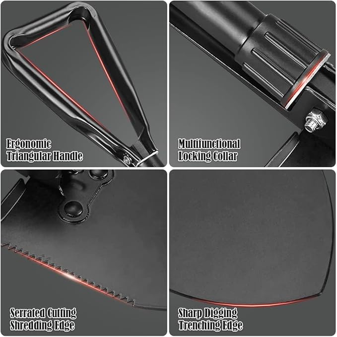 Digging Shovel, 15.35'' Lightweight Camping Shovel Portable High Carbon Steel Folding Mini Trowels for Off Road, Camping, Gardening, Beach, Digging Dirt, Sand, Mud & Snow