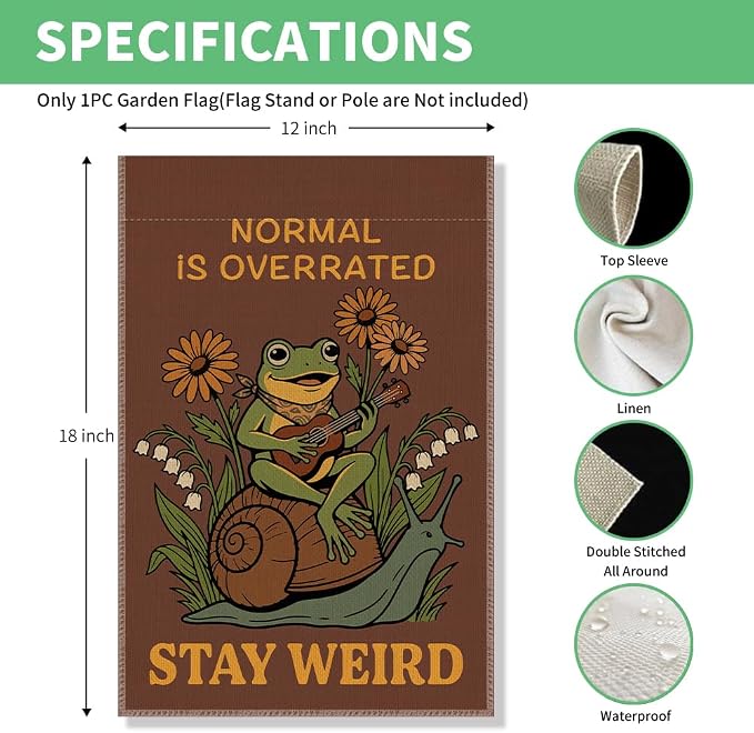 Perfectinsoy Normal is Overrated Stay Weird Funny Garden Flag, Inclusion Equality Human Rights Yard Banner, Sarcastic Humor Frog Flags, Welcome Yard Farmhouse Patio Lawn Spring Summer Outdoor Decor