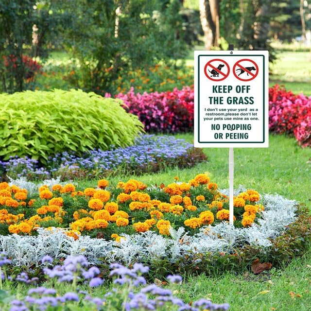 Keep Off The Grass No Pooping Or Peeing Yard Sign With Stake No Dogs Poop Reflective Aluminum Yard Signs Rust Free For Lawn Garden Outdoor Signs (8x12) IN