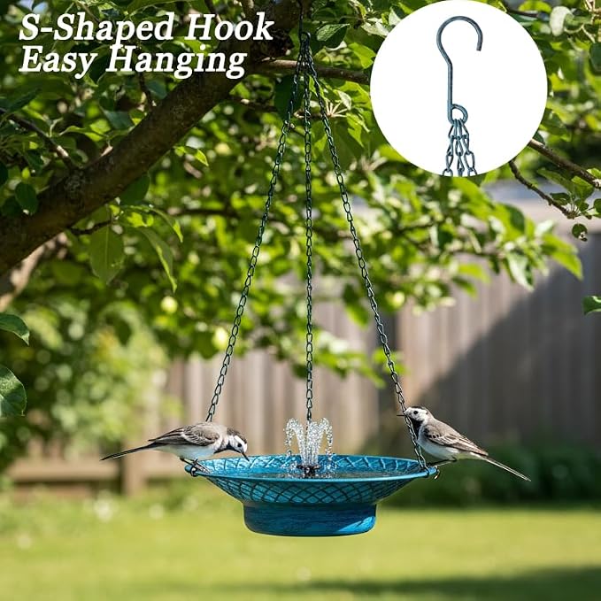 12.6" Hanging Bird Bath with Solar Fountain, Solar Bird Bath Fountains, Hanging Bird Baths for Outdoors, Hummingbird Fountain, Bird Bath Fountains Solar Power for Garden Patio Decor, Blue