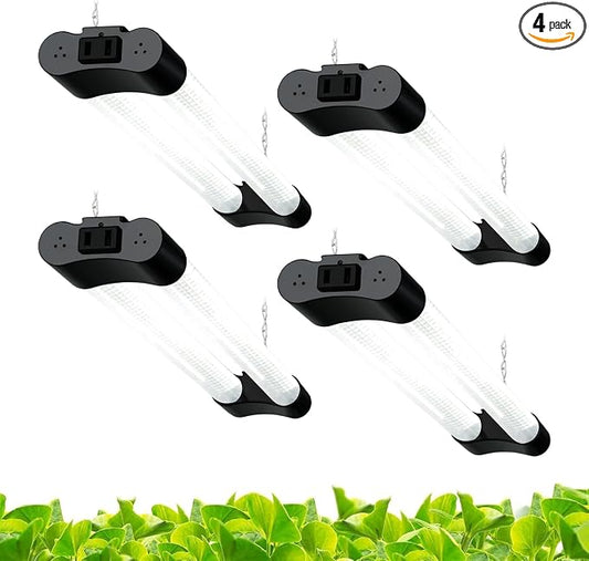 Hlite 16inch 4 Pack Grow Light Shop Light-Linkable Grow Lights for Indoor Plants, Full Spectrum Plant Lights Plug and Hanging with On/Off Switch Hanging Light from Seedling to Flowering, White