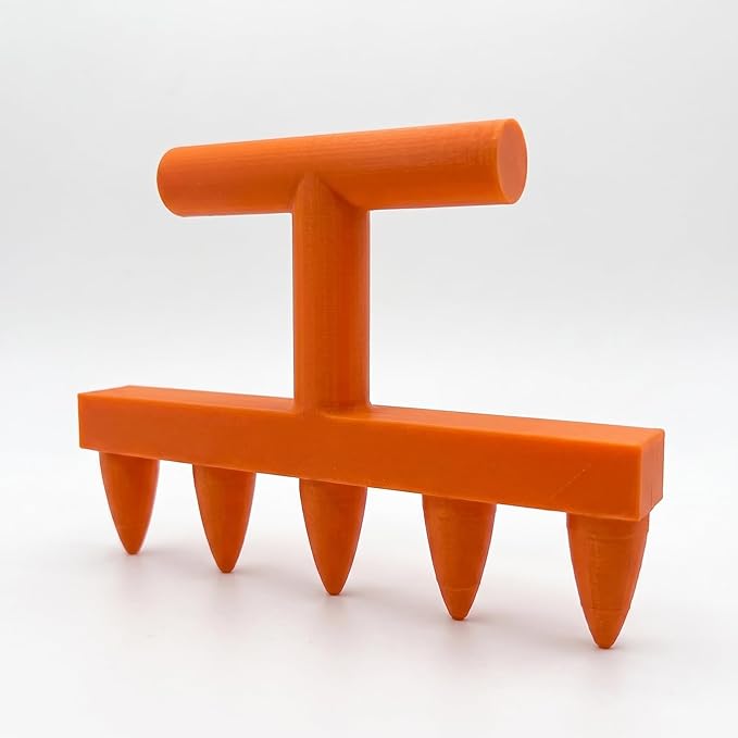 3D Printed 5-Prong Seed Dibber Gardening Tool, Unibody Hand Seeding Punch & Plant Hole Digger for Raised Beds, Seed Spacing Tool & Garden Row Maker, 7.1" x 4.7" (Orange)