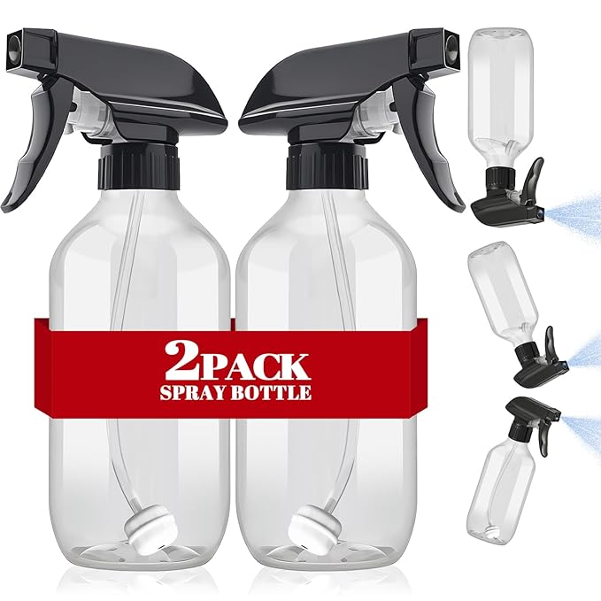 AMORIX Plastic Spray Bottles 2 Pack 360° Water Spray Bottle for Cleaning 16.9 oz/500 ml Upside Down Spray Bottle Small Mister Squirt Bottle with Adjustable Nozzle for Hair, Cooking, Plant, Pet