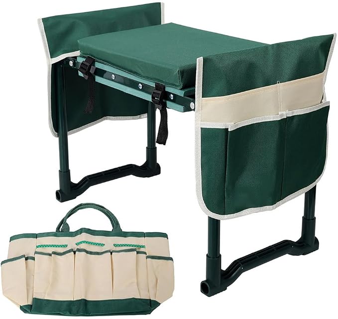 Garden Kneeler and Seat, Foldable Heavy Duty Garden Stool with Tool Pouches, Wide Kneeling Bench and Gardening Seat, 330 lbs Capacity, No Assembly Garden Bench for Women, Men and Seniors