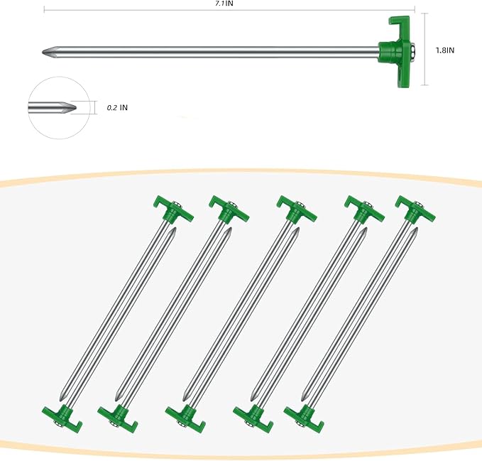 Tent Stakes Camping Stakes,AVOFOREST 7.1inch Non-Rust Metal Tent Pegs Ground Stakes Tent Spikes Camping,Garden,Hiking Green (Green 12pcs, 7.1IN)