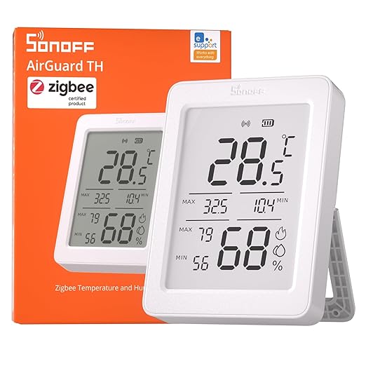 SONOFF AirGuard TH, SNZB-02DR2 Indoor Zigbee Temperature and Humidity Sensor, 3.6'' LCD Display, Thermometer Hygrometer with App Alert, Remote Monitor for Greenhouse Wine Cellar