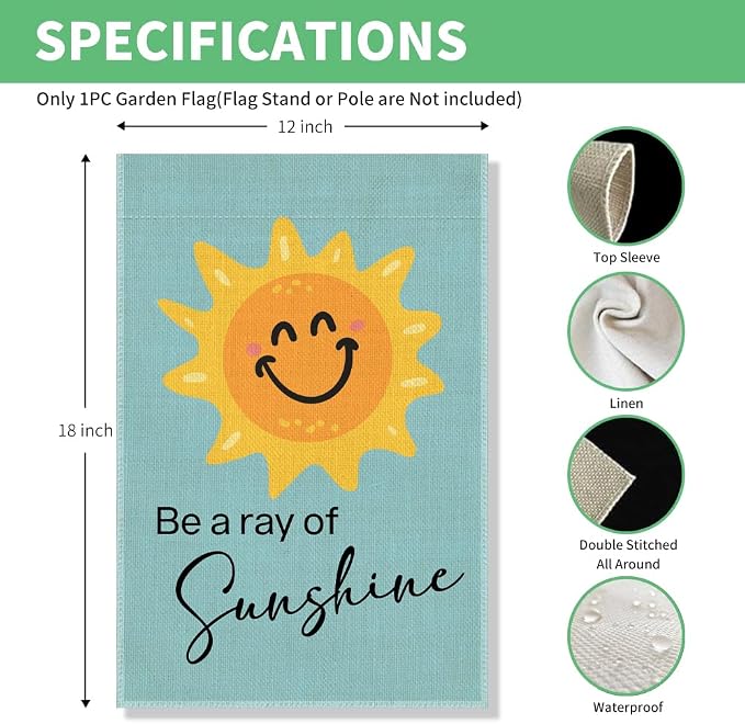 Perfectinsoy Be A Ray Of Sunshine Garden Flag, Sunny Garden Banner, Community Progress Welcome Yard Party Holiday Home Farmhouse Patio Porch Lawn Outdoor Decor, Sunshine Garden Flag Decor
