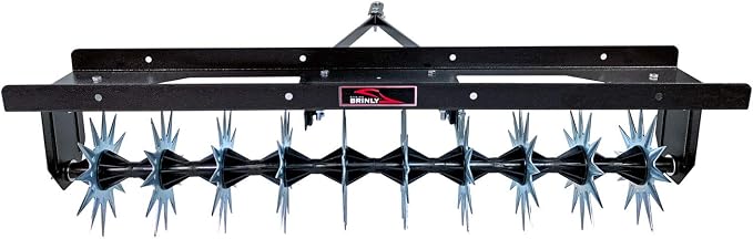 Brinly Tow Behind Spike Aerator with Double Tow Bar and 3D Steel Tines, 40" - Textured Black