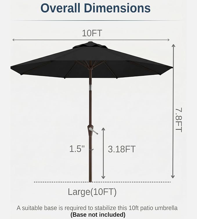 10FT Patio Umbrella, Outdoor Umbrella with Push Button Tilt and Crank, 8 Sturdy Ribs, UV Protection & Waterproof Market Umbrella for Pool, Backyard, Beach,Deck
