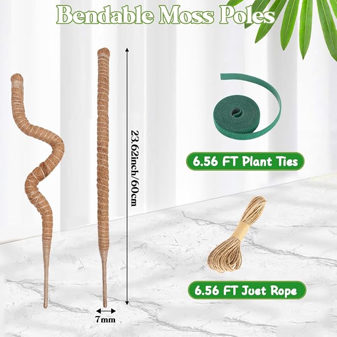 Moss Pole Monstera Plant Support 2 Pack 24 Inch Bendable Moss Pole for Monstera Plants Indoor Handmade Coco Coir Pole Plant Sticks Support Stakes for Potted Plants Philodendron to Grow Upwards