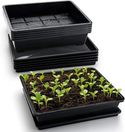 RooTrimmer 5 Pack Soil Blocking Trays(14"x12"x3"), Plastic Flat Plant Tray for Holding or Collecting Drainage Water, Elevated Microgreen Seed Starter Tray for Seed Germination (Black)