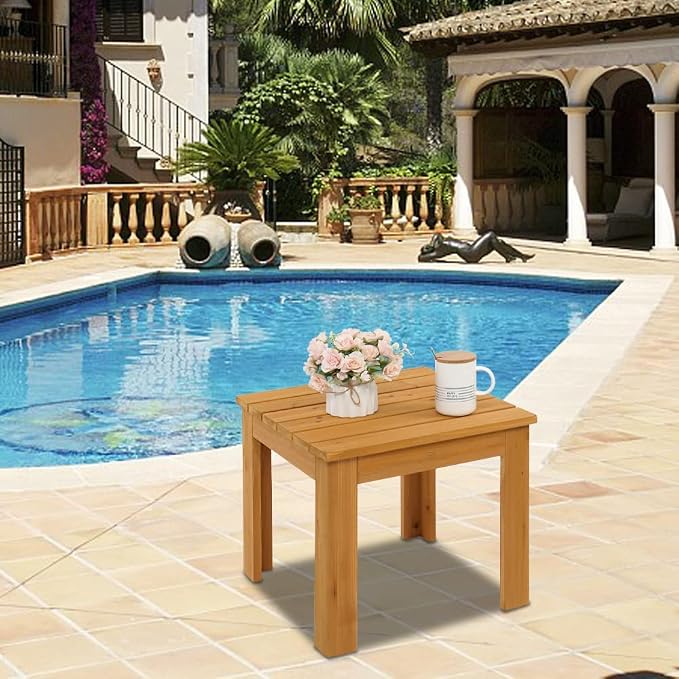 Patio Coffee Bistro Side Table,Indoor Outdoor Small Wooden Square Side/End Table,Sofa Bedside Table Nightstand,Modern Wood Bedside Table,with Waterproof Frame,for Garden Yard Lawn Balcony (Natural)