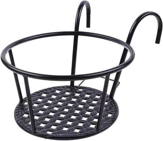 Hanging Railing Planters Baskets Art Hanging Flower Stands Balcony Flower Pot Holders Plant Iron Racks Fence Metal Potted Stand Mounted Balcony Round Plant Basket Shelf Container Box,Garden Steel Pots