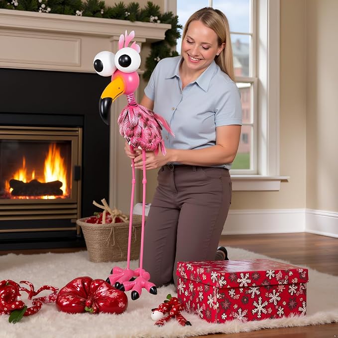 Large Flamingo Garden Statue, Metal Flamingo Outdoor Staute Waterproof, Pink Flamingo Yard Art Sculptures Decor for Yard, Lawn, Patio, Backyard