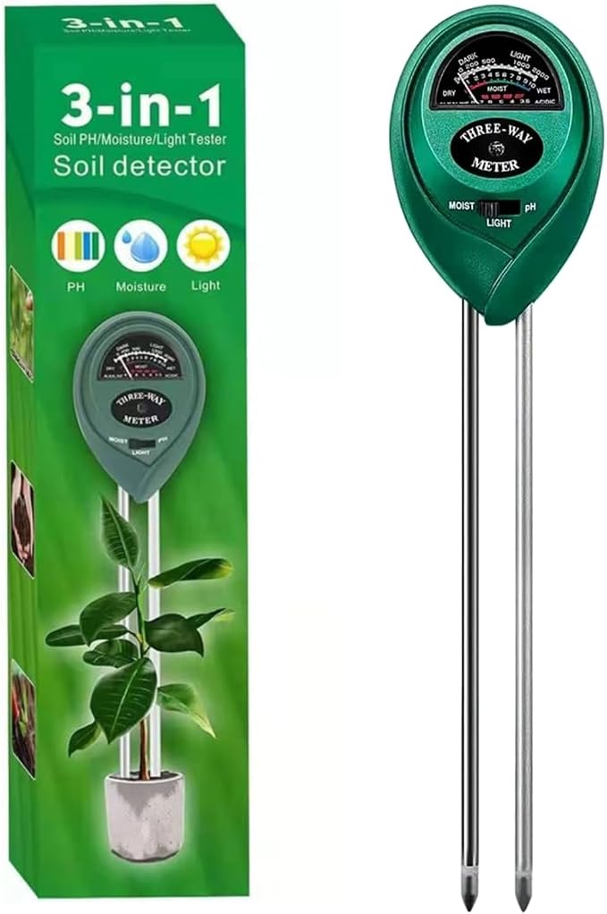 Soil Moisture Meter PH Tester: 3-in-1 Soil Test Kit Plant Water Meter for Garden Light Thermometer Testing Houseplants Moisture Hygrometer Ph Acidity Sensor for Lawn Farm Indoor and Outdoor Use
