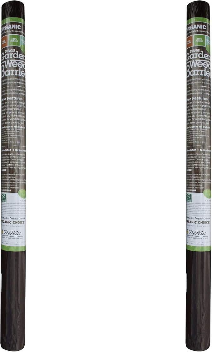 Dewitt 2-Pack Garden Weed Barrier Natural Paper Mulch, Black, 3 x 300 Feet – Organic Gardening Ground Cover Mat for Vegetable Gardens, Beds, Greenhouse, and Outdoor Planting Areas