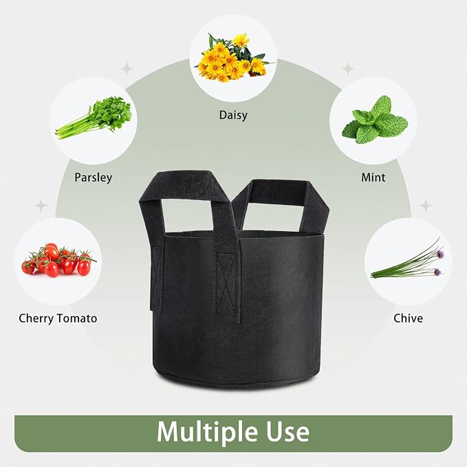 GreatBuddy Grow Bags 3 Gallon 12-Pack, Heavy Duty Fabric Grow Bags with Handles for Vegetables, Herbs, and Tomatoes, Fabric Pots & Planting Bags for Outdoor Home Gardening